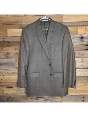 Ralph Lauren Sport Jacket Men's  44L Brown Blue Silk Wool Blazer Houndstooth GQ